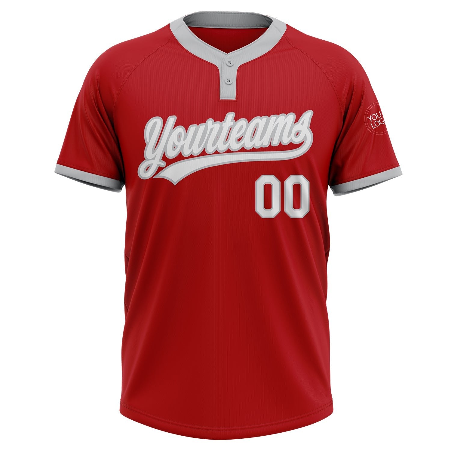 Custom Red White-Gray Two-Button Unisex Softball Jersey photo 2