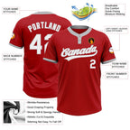 Custom Red White-Gray Two-Button Unisex Softball Jersey photo 3