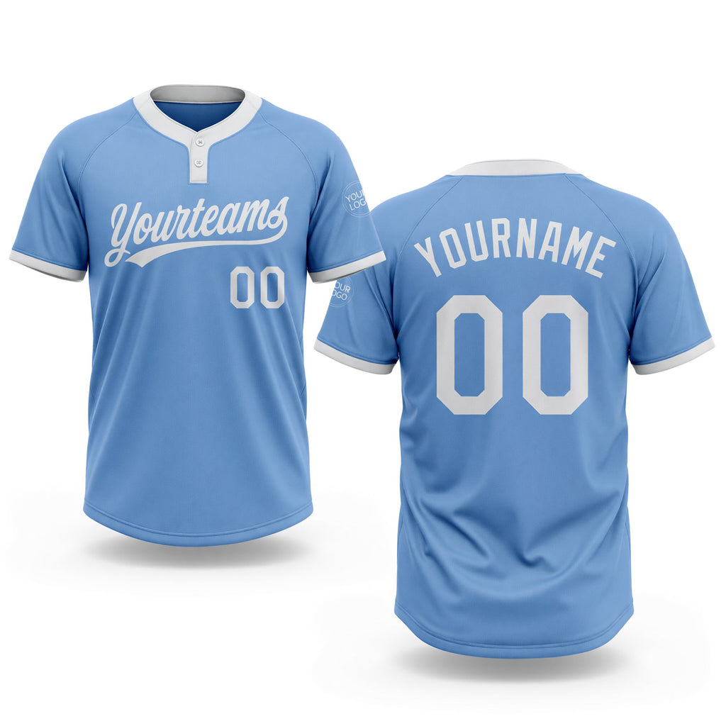 Custom Light Blue White Two-Button Unisex Softball Jersey
