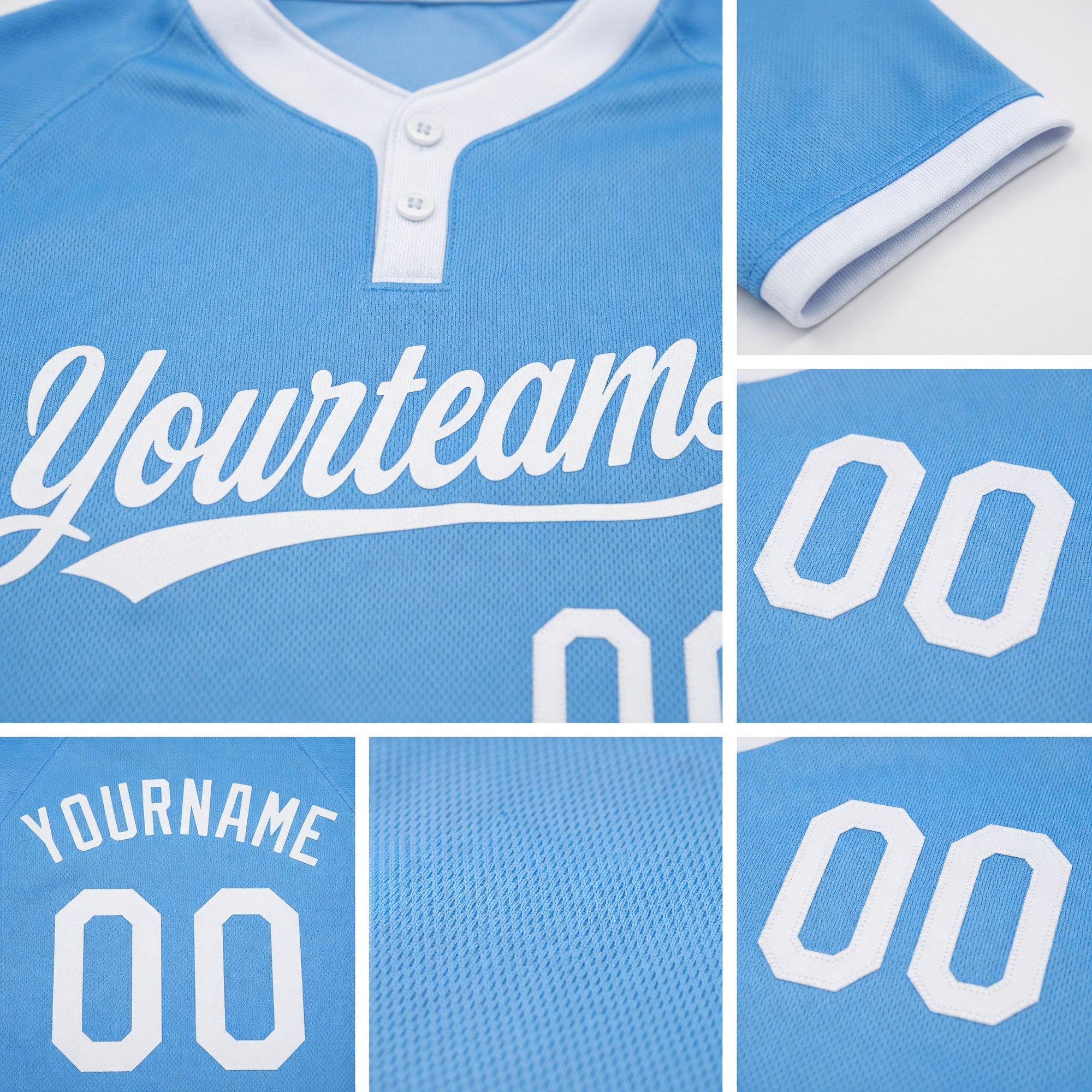 Custom Light Blue White Two-Button Unisex Softball Jersey detail