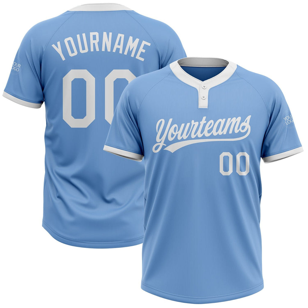 Custom Light Blue White Two-Button Unisex Softball Jersey photo 1