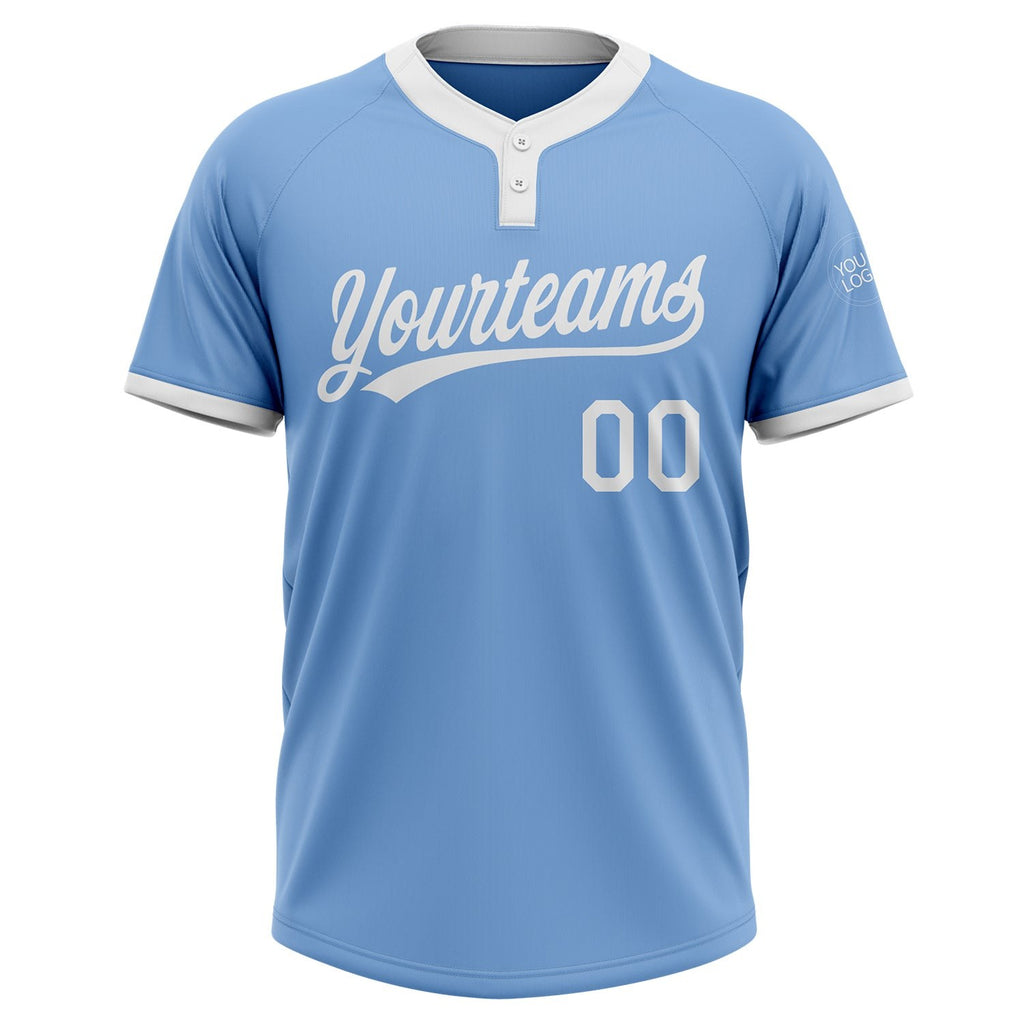 Custom Light Blue White Two-Button Unisex Softball Jersey photo 2