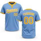 Custom Light Blue Gold-White Two-Button Unisex Softball Jersey