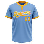 Custom Light Blue Gold-White Two-Button Unisex Softball Jersey photo 2