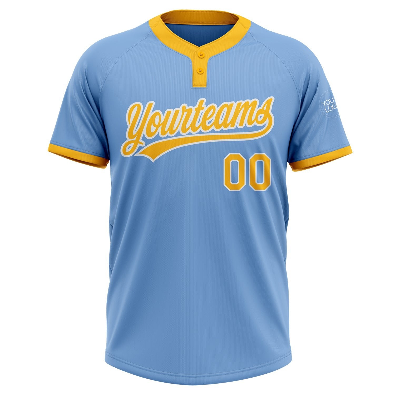 Custom Light Blue Gold-White Two-Button Unisex Softball Jersey photo 2