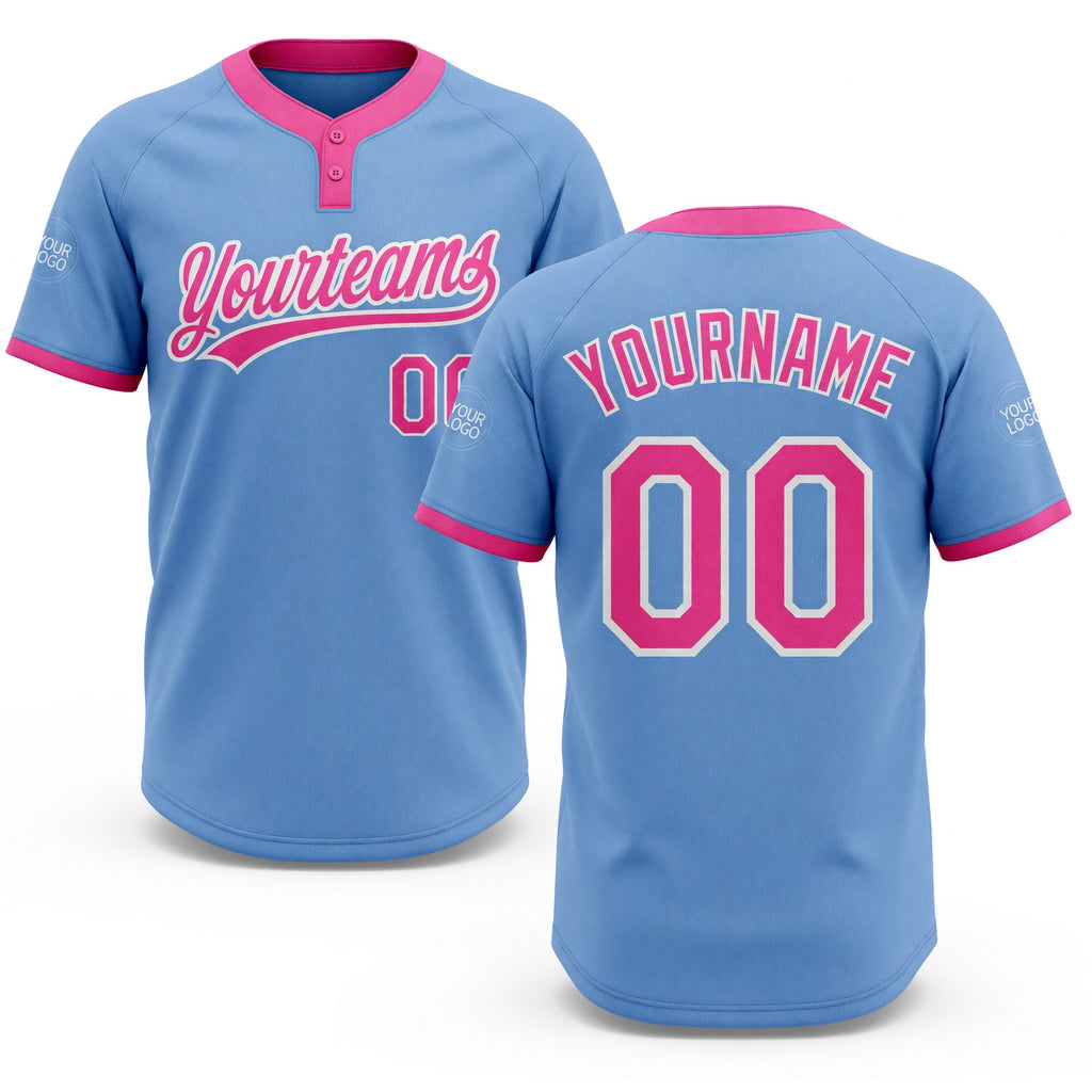 Custom Light Blue Pink-White Two-Button Unisex Softball Jersey