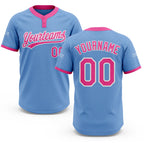 Custom Light Blue Pink-White Two-Button Unisex Softball Jersey
