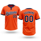 Custom Orange Navy-White Two-Button Unisex Softball Jersey