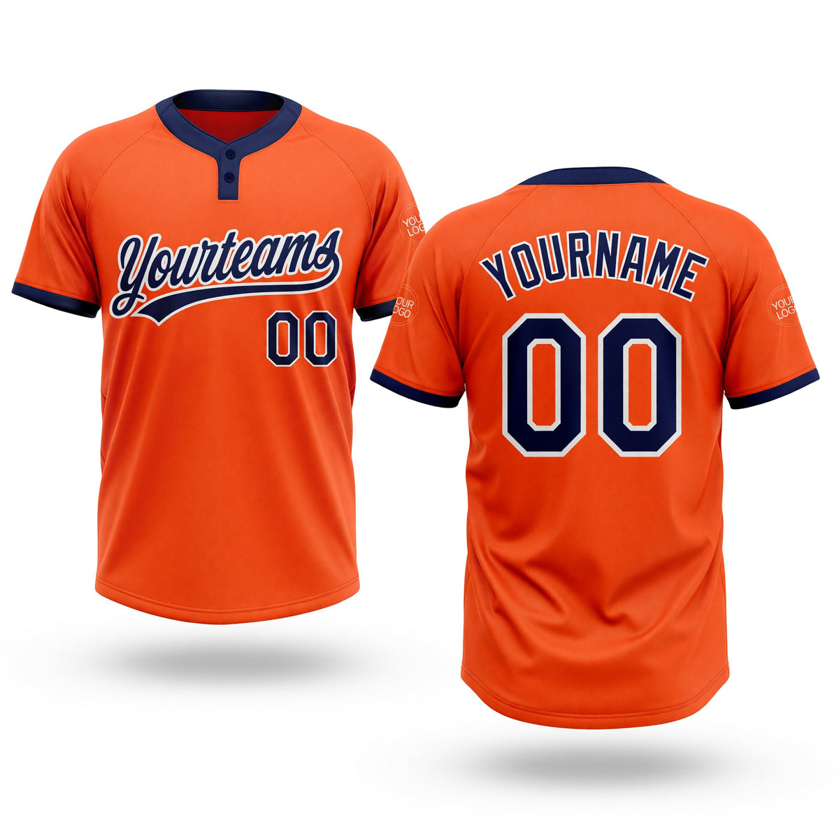 Custom Orange Navy-White Two-Button Unisex Softball Jersey
