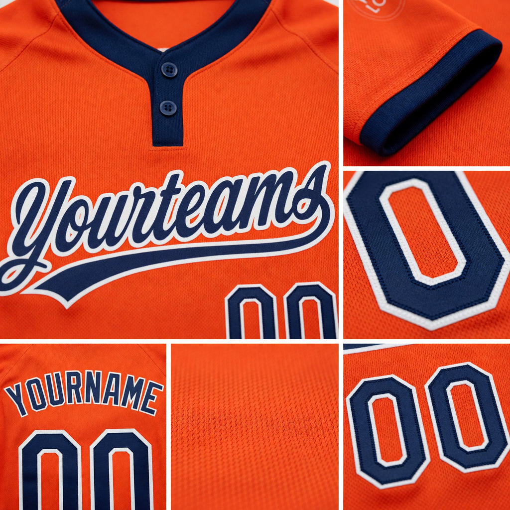Custom Orange Navy-White Two-Button Unisex Softball Jersey detail