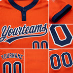 Custom Orange Navy-White Two-Button Unisex Softball Jersey detail
