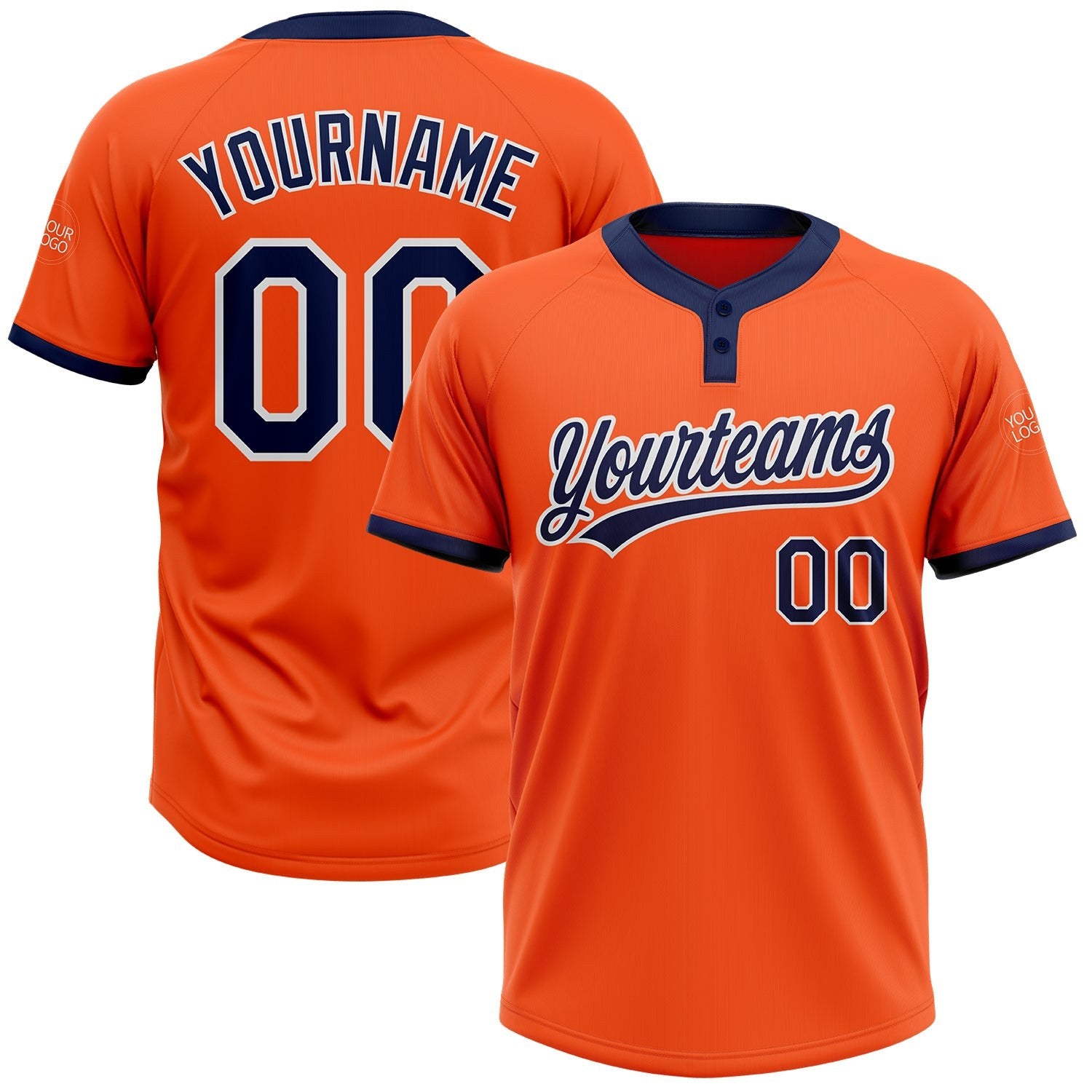 Custom Orange Navy-White Two-Button Unisex Softball Jersey photo 1