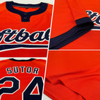 Custom Orange Navy-White Two-Button Unisex Softball Jersey photo 2