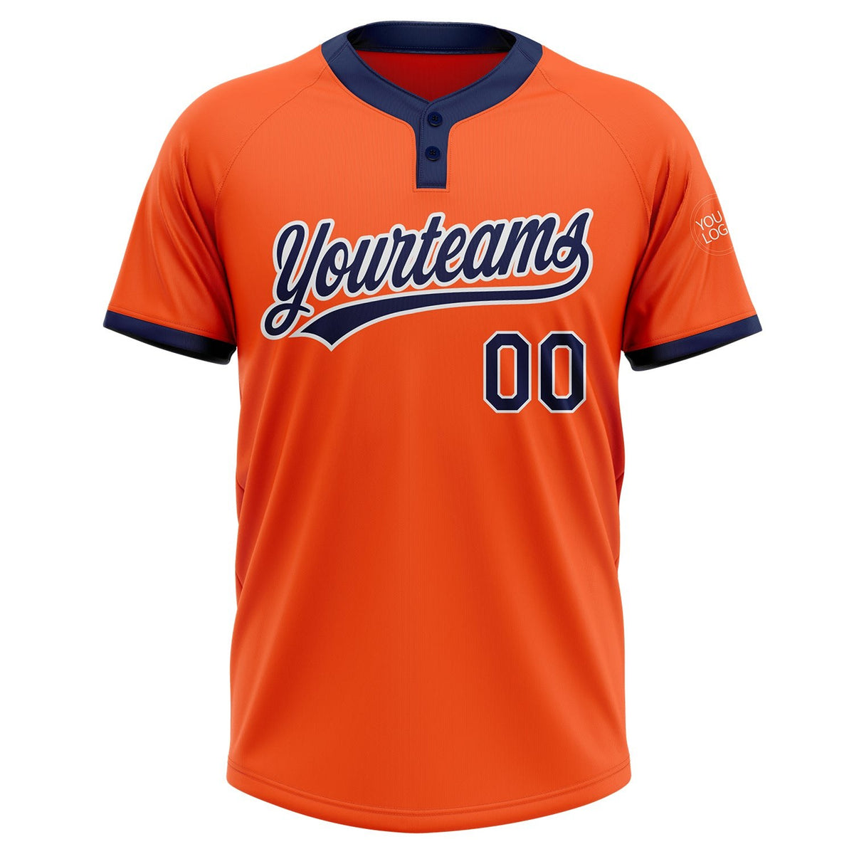 Custom Orange Navy-White Two-Button Unisex Softball Jersey photo 3