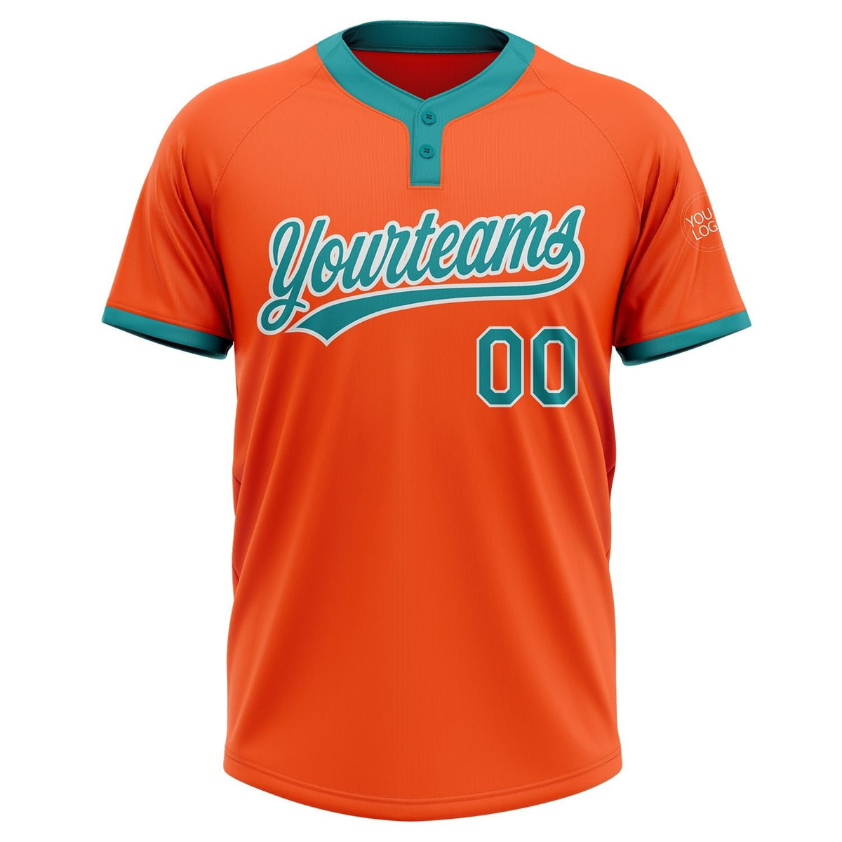 Custom Orange Teal-White Two-Button Unisex Softball Jersey photo 2