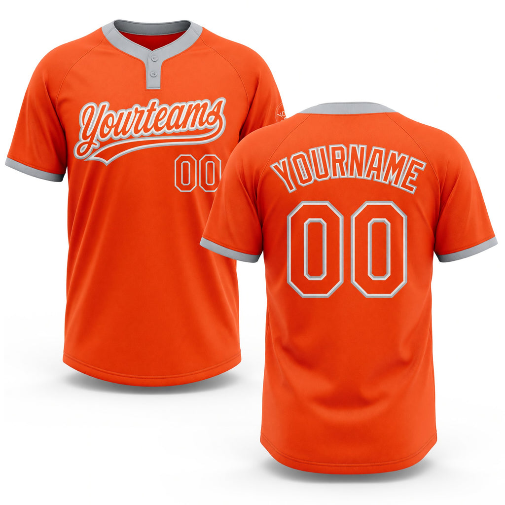 Custom Orange Orange-Gray Two-Button Unisex Softball Jersey