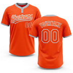 Custom Orange Orange-Gray Two-Button Unisex Softball Jersey