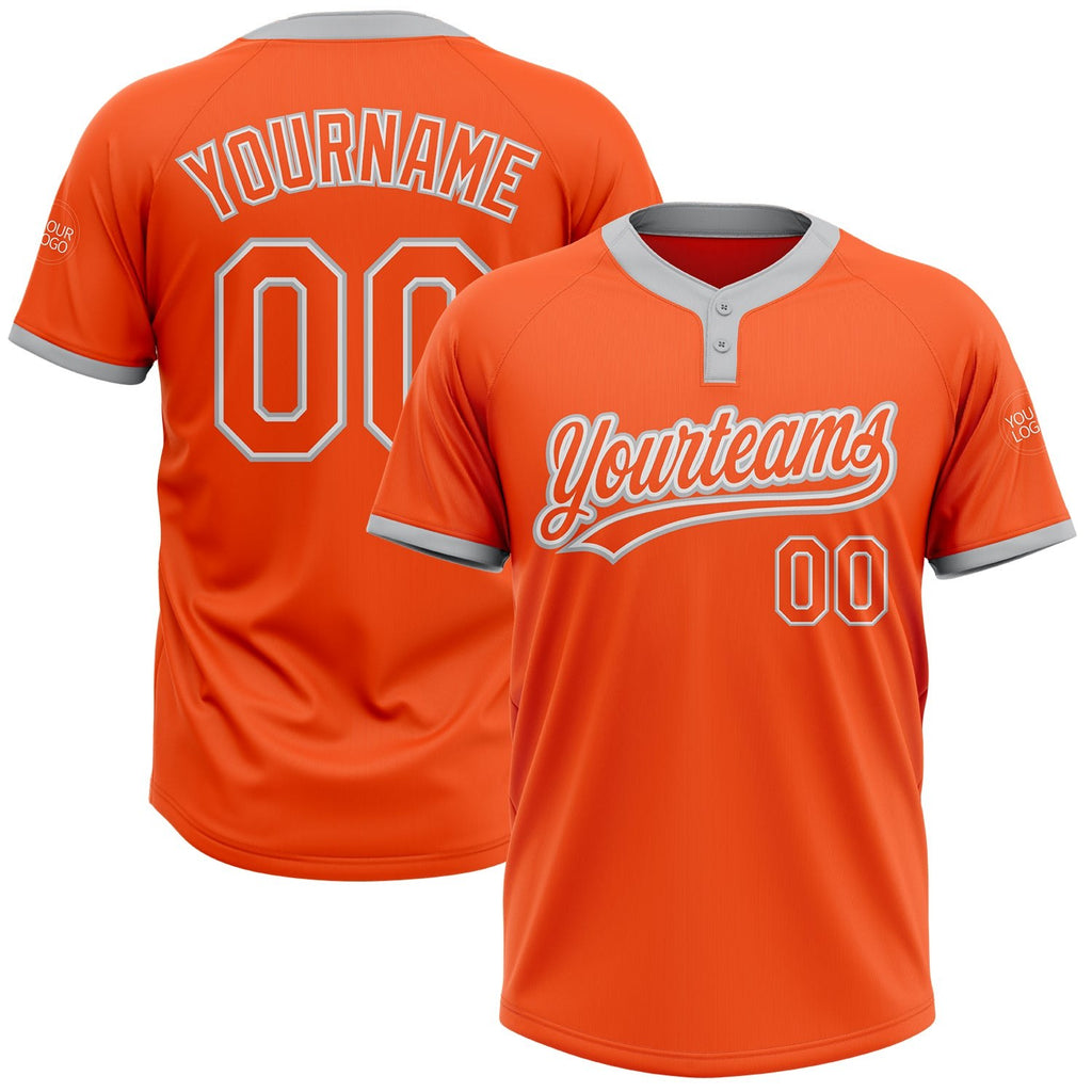 Custom Orange Orange-Gray Two-Button Unisex Softball Jersey photo 1