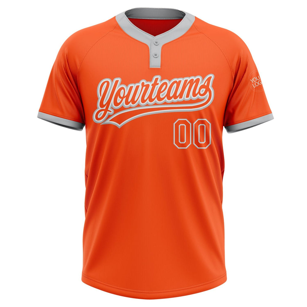 Custom Orange Orange-Gray Two-Button Unisex Softball Jersey photo 2