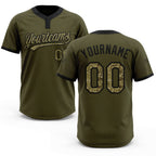 Custom Olive Camo-Black Salute To Service Two-Button Unisex Softball Jersey