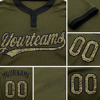 Custom Olive Camo-Black Salute To Service Two-Button Unisex Softball Jersey detail