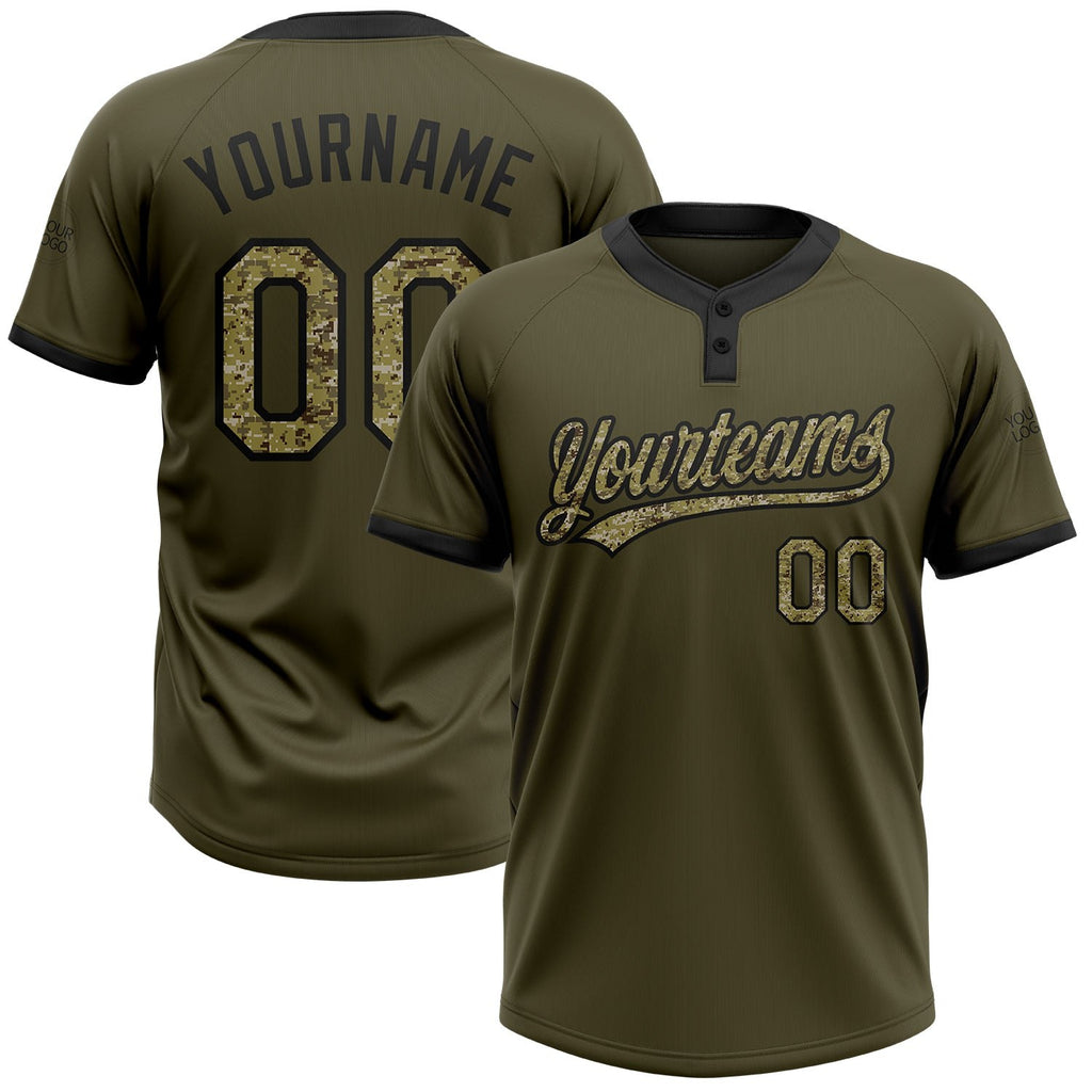 Custom Olive Camo-Black Salute To Service Two-Button Unisex Softball Jersey photo 1
