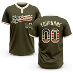Custom Olive Vintage USA Flag-Cream Salute To Service Two-Button Unisex Softball Jersey