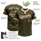 Custom Olive Vintage USA Flag-Cream Salute To Service Two-Button Unisex Softball Jersey photo 3