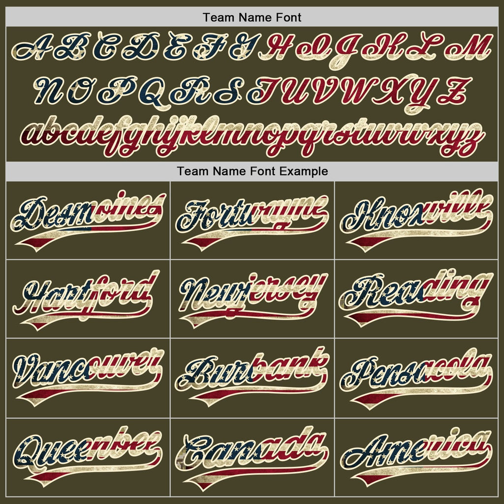 Custom Olive Vintage USA Flag-Cream Salute To Service Two-Button Unisex Softball Jersey photo 4