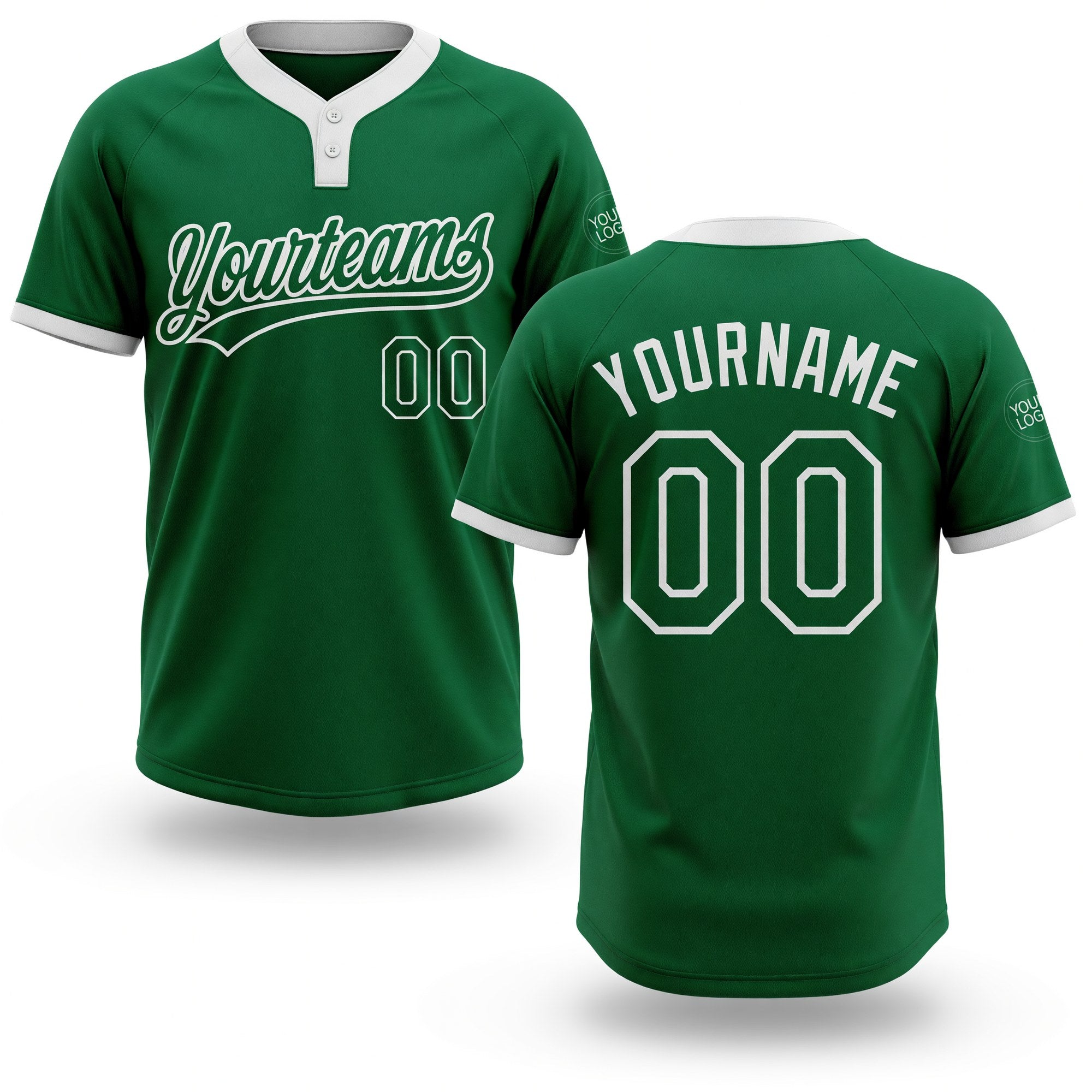 Custom Kelly Green Kelly Green-White Two-Button Unisex Softball Jersey