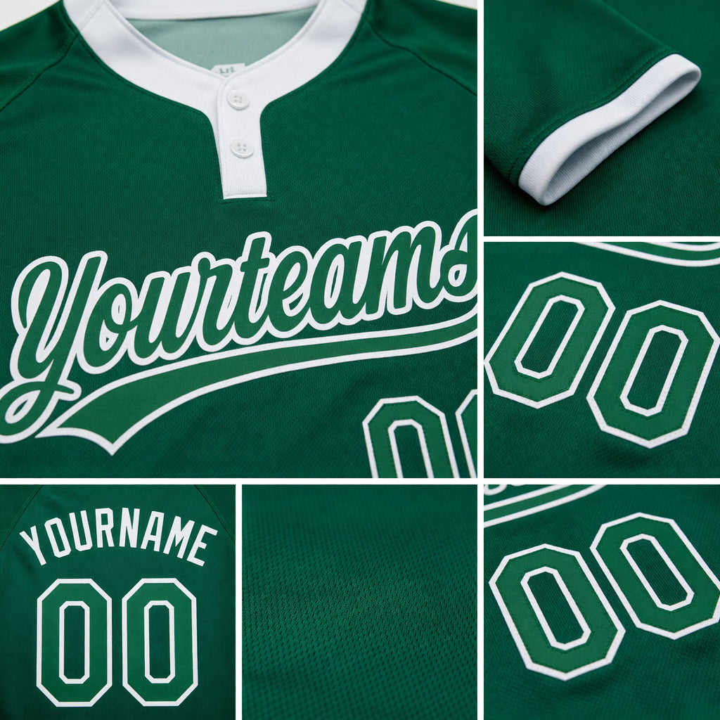 Custom Kelly Green Kelly Green-White Two-Button Unisex Softball Jersey detail