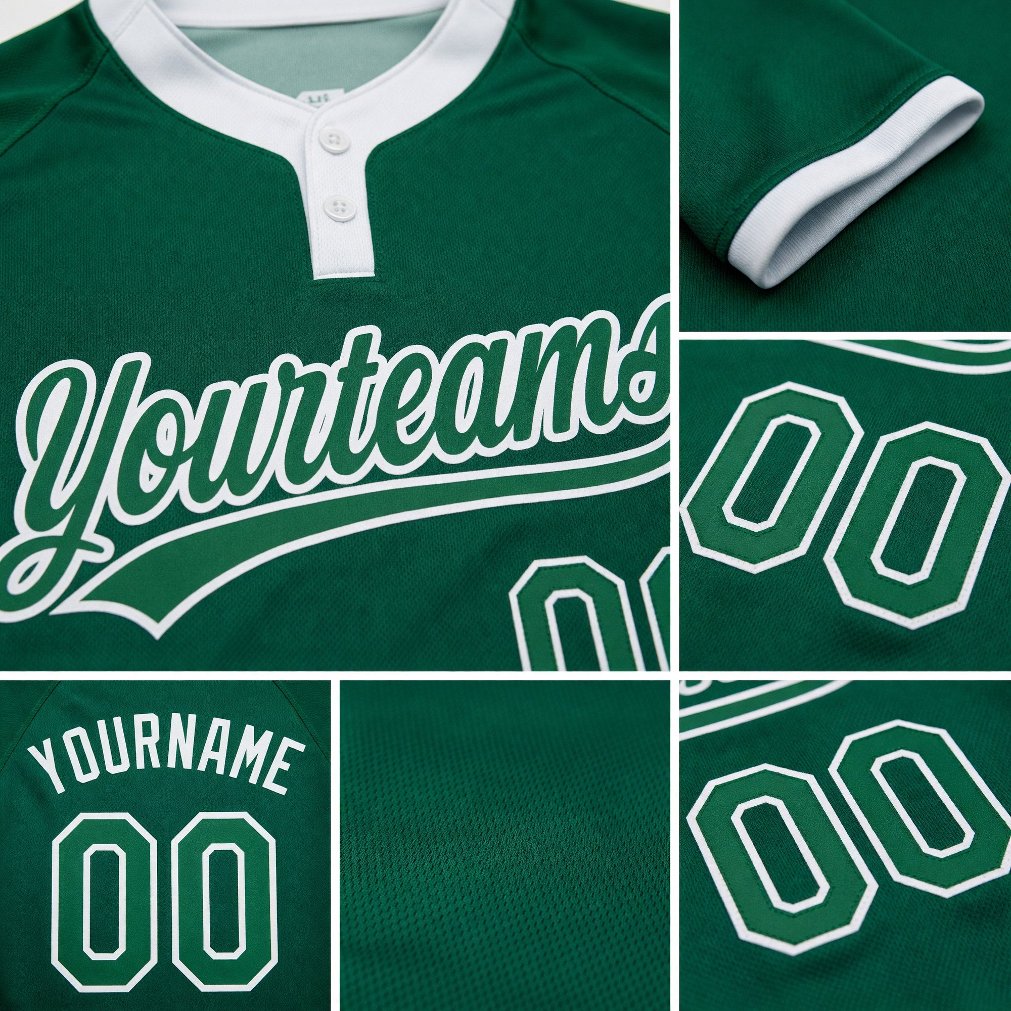 Custom Kelly Green Kelly Green-White Two-Button Unisex Softball Jersey detail