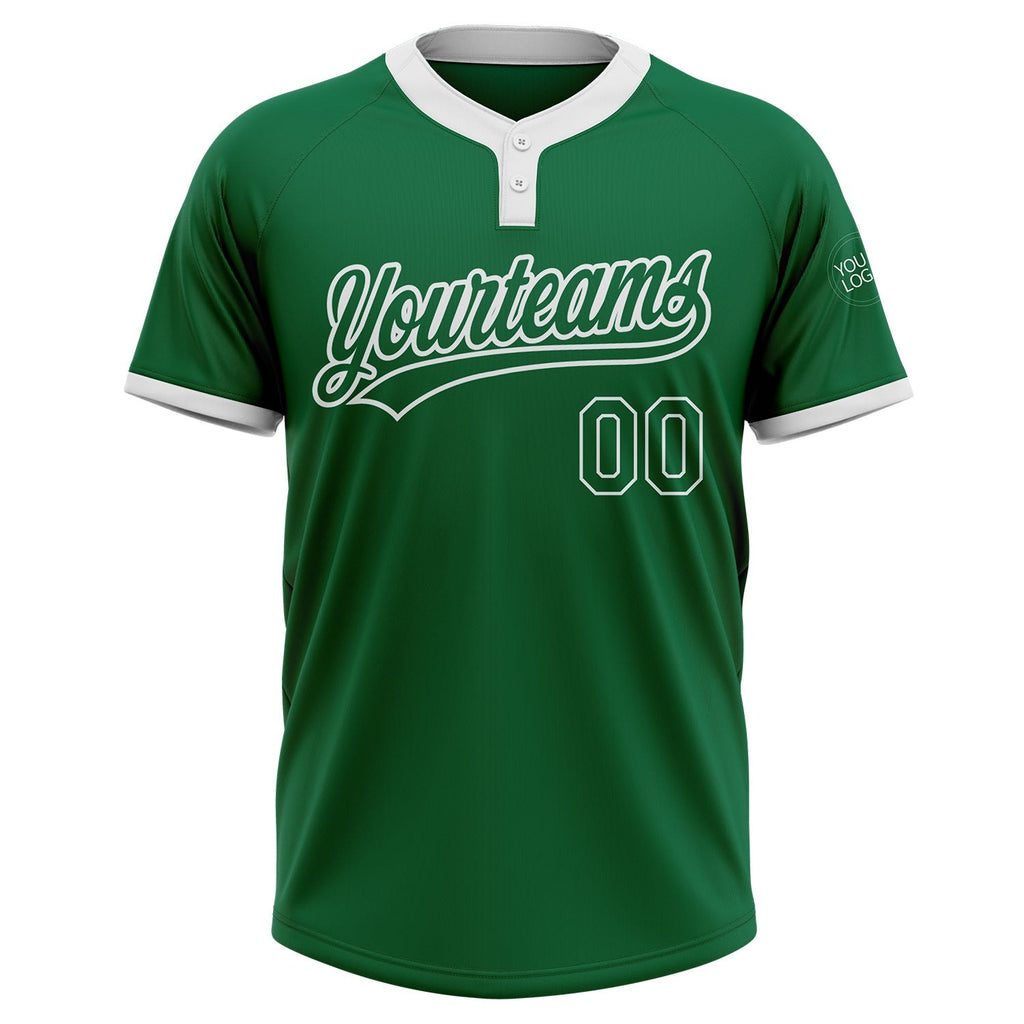 Custom Kelly Green Kelly Green-White Two-Button Unisex Softball Jersey photo 2
