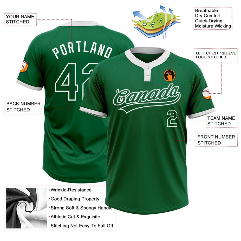 Custom Kelly Green Kelly Green-White Two-Button Unisex Softball Jersey photo 3