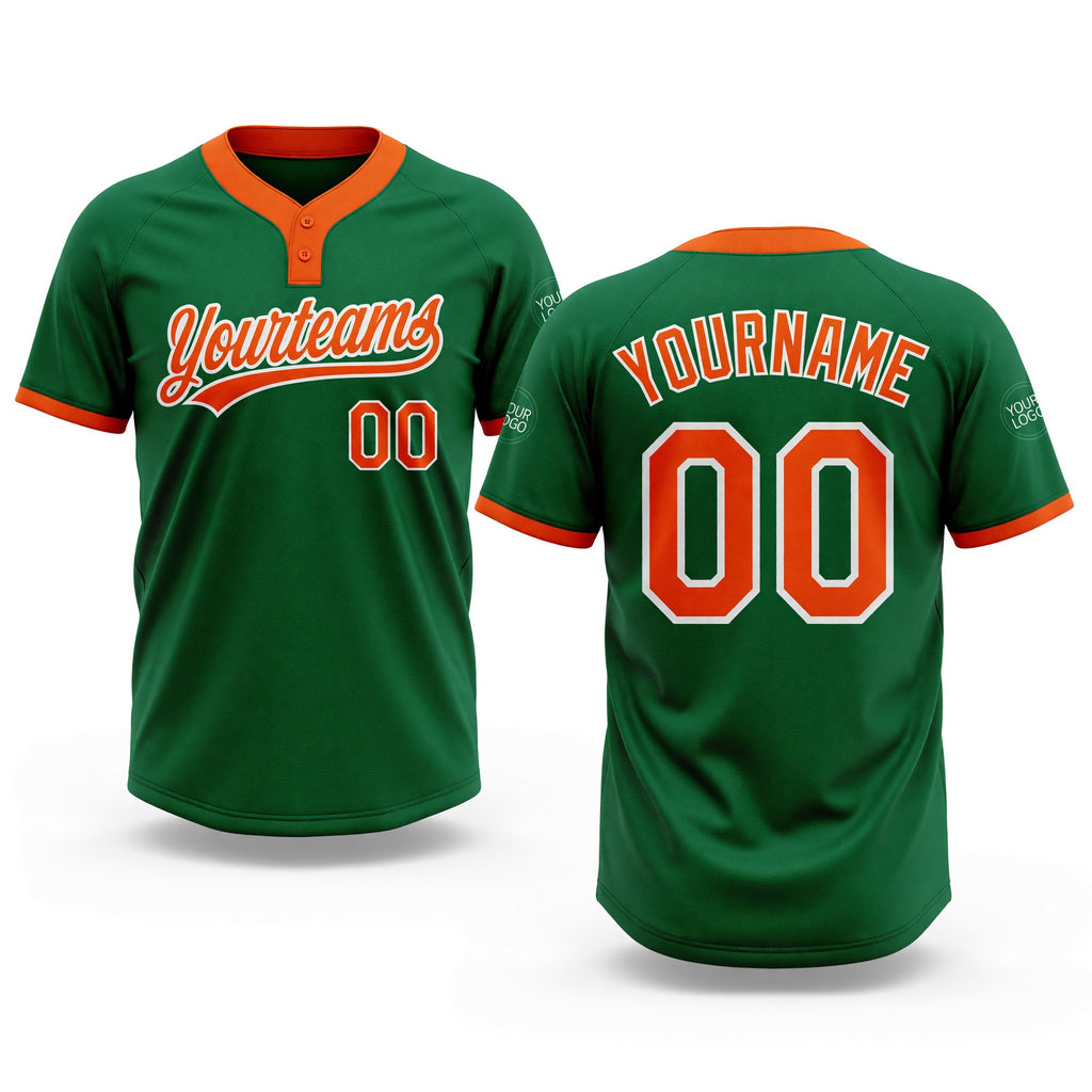 Custom Kelly Green Orange-White Two-Button Unisex Softball Jersey