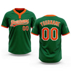 Custom Kelly Green Orange-White Two-Button Unisex Softball Jersey