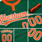 Custom Kelly Green Orange-White Two-Button Unisex Softball Jersey detail