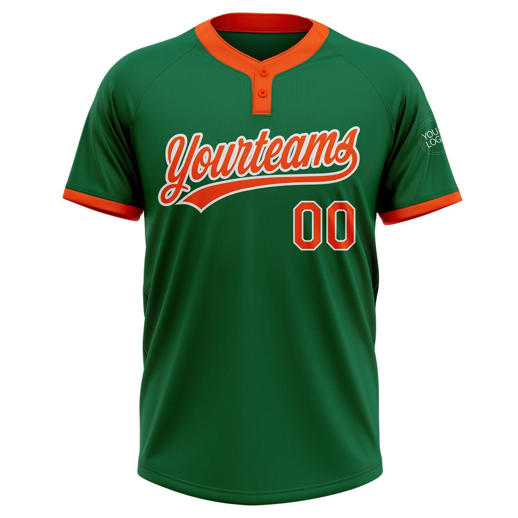 Custom Kelly Green Orange-White Two-Button Unisex Softball Jersey photo 2