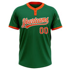 Custom Kelly Green Orange-White Two-Button Unisex Softball Jersey photo 2