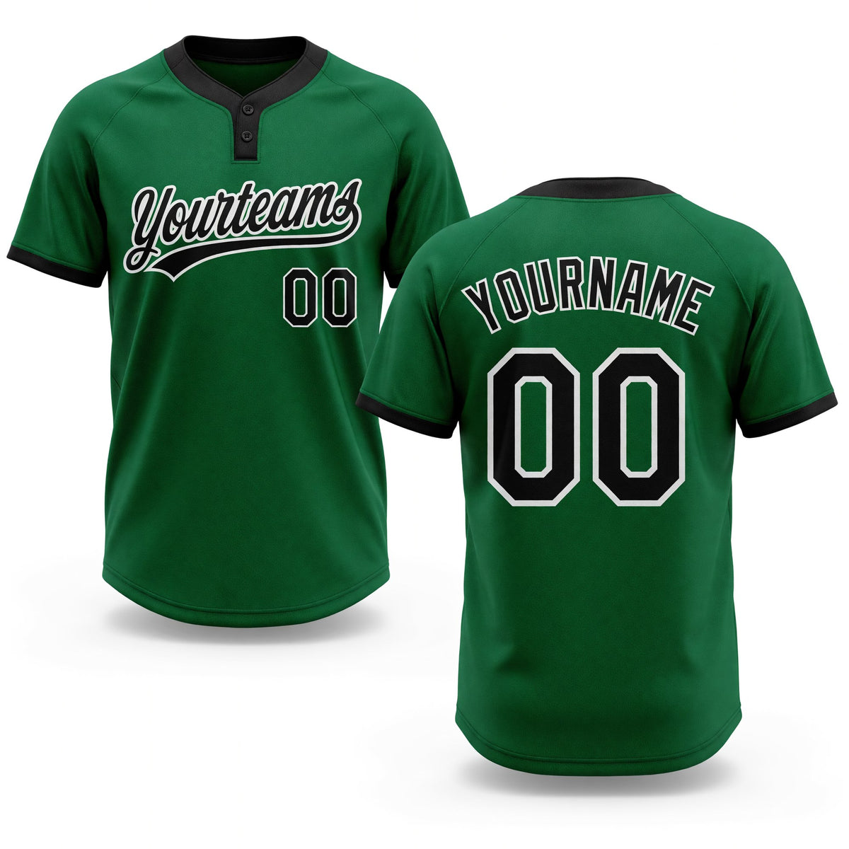 Custom Kelly Green Black-White Two-Button Unisex Softball Jersey