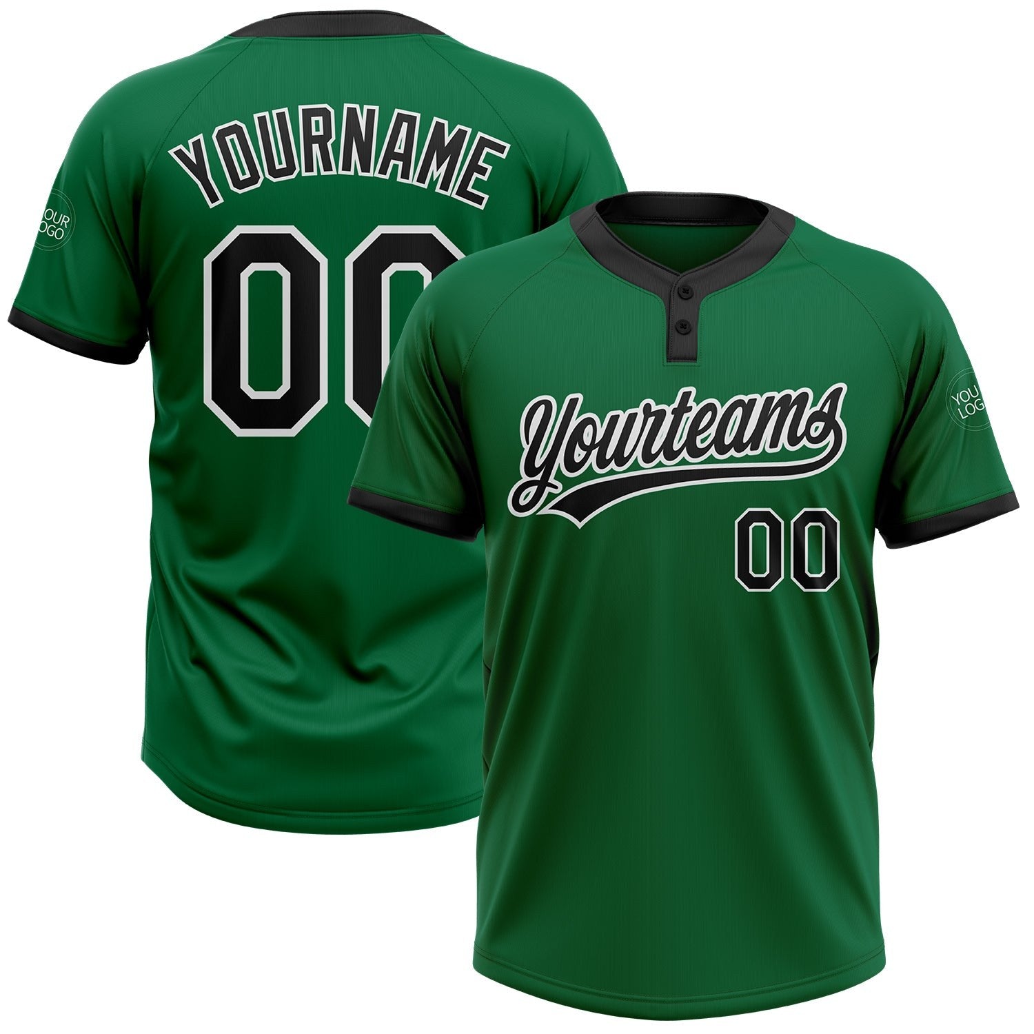 Custom Kelly Green Black-White Two-Button Unisex Softball Jersey photo 1