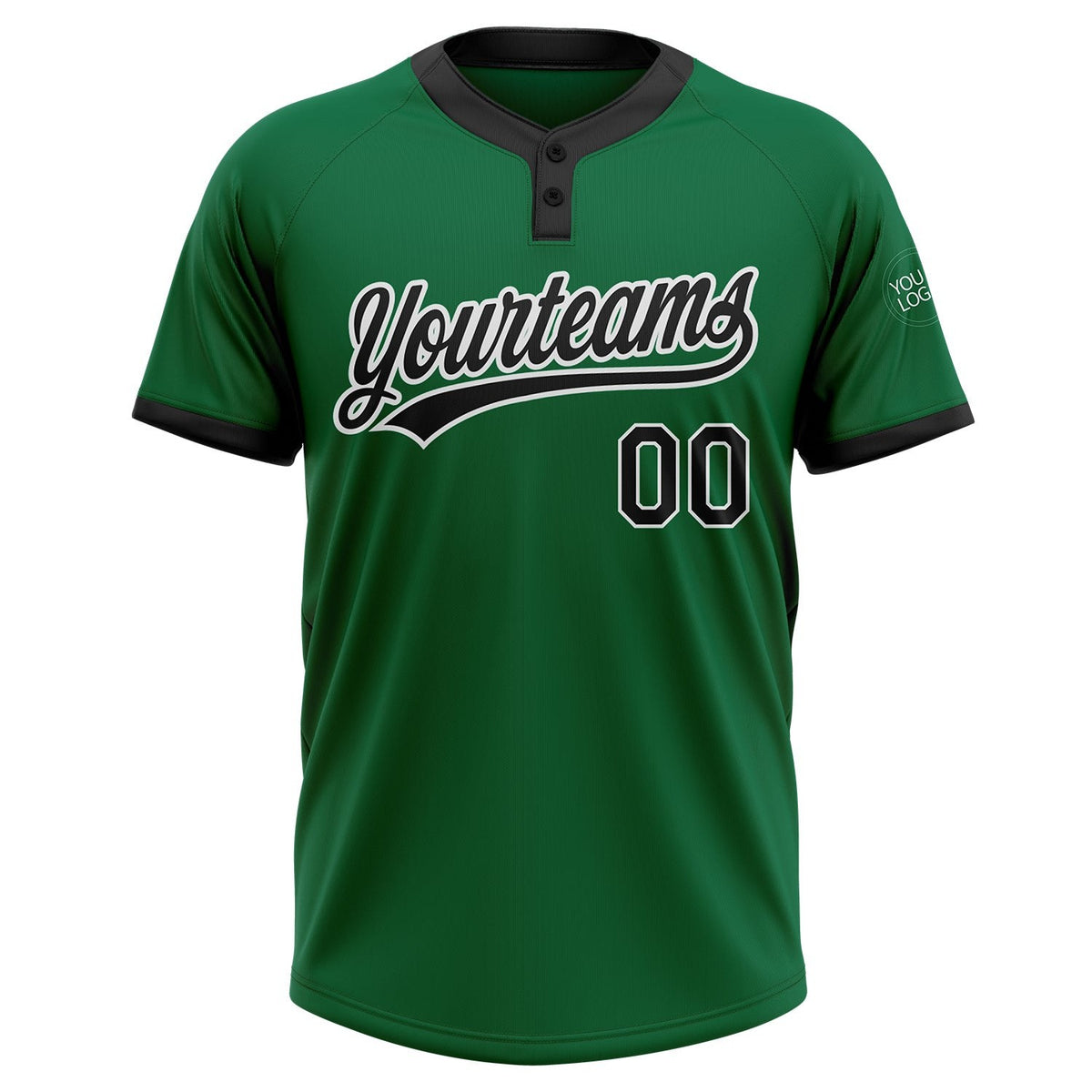 Custom Kelly Green Black-White Two-Button Unisex Softball Jersey photo 2