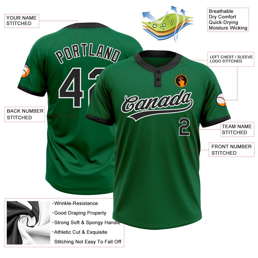 Custom Kelly Green Black-White Two-Button Unisex Softball Jersey photo 3
