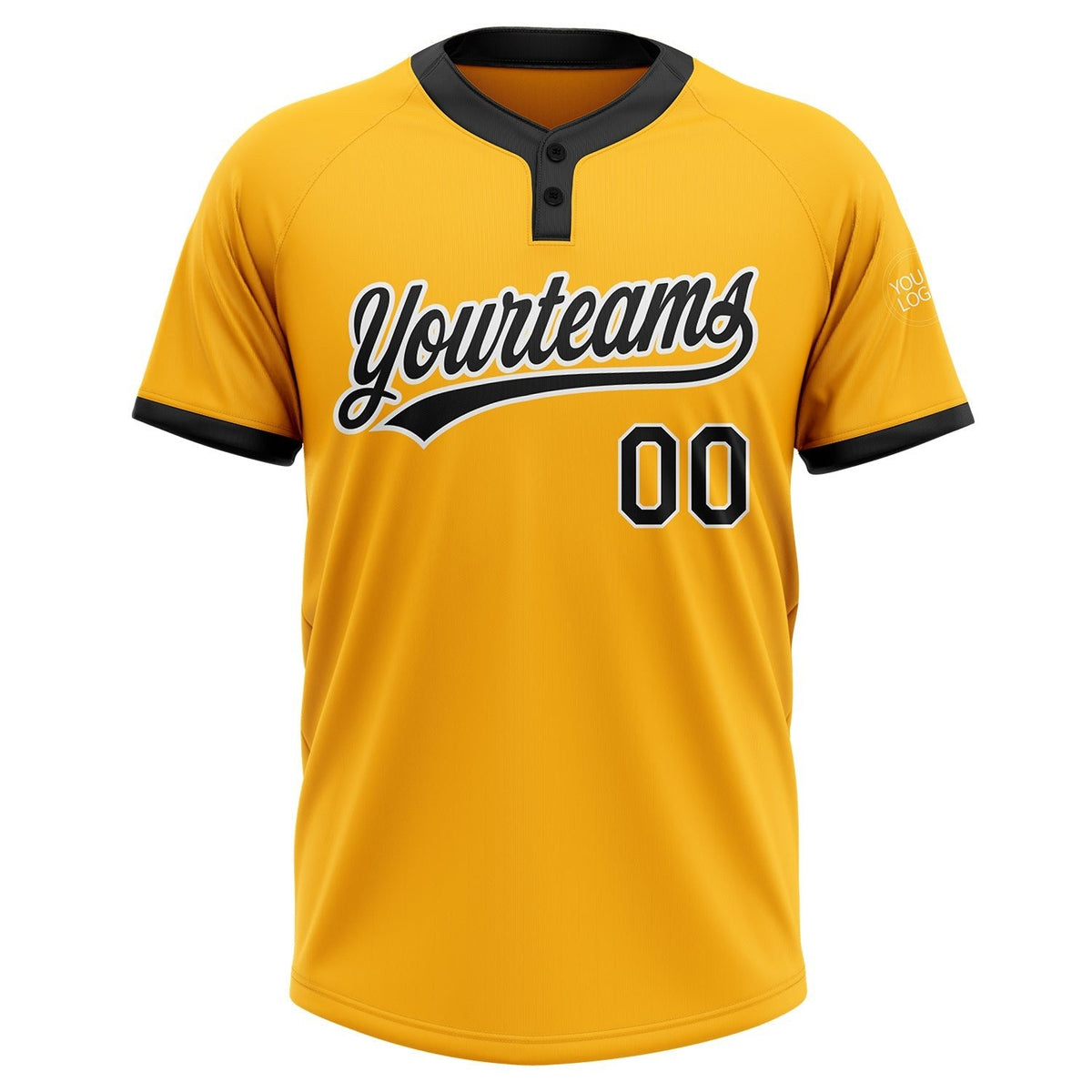 Custom Gold Black-White Two-Button Unisex Softball Jersey photo 2