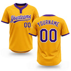 Custom Gold Purple-White Two-Button Unisex Softball Jersey