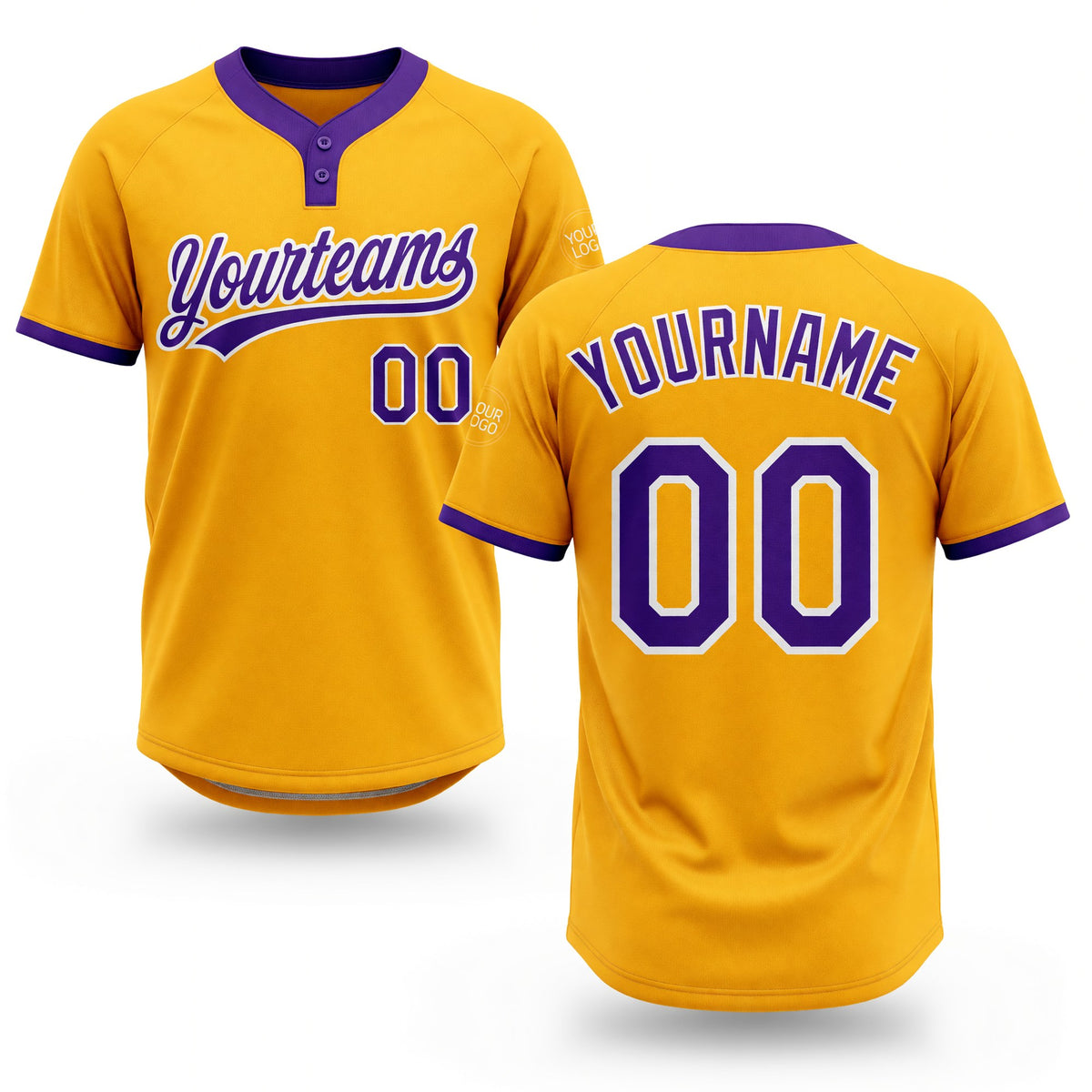 Custom Gold Purple-White Two-Button Unisex Softball Jersey