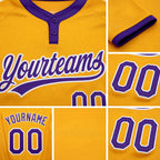 Custom Gold Purple-White Two-Button Unisex Softball Jersey detail