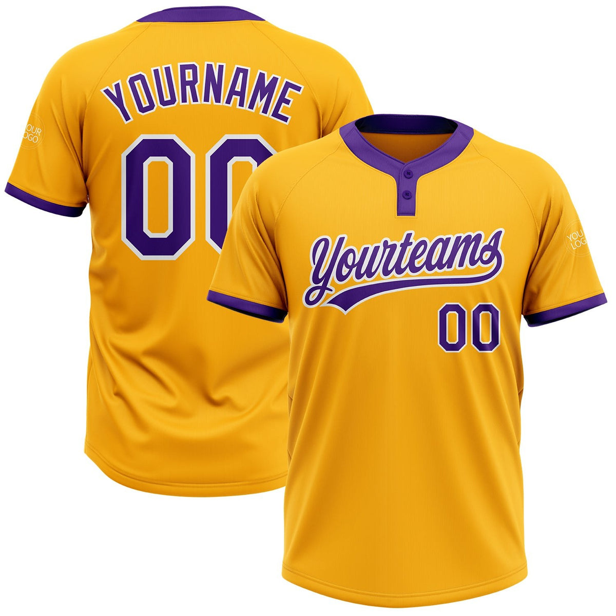 Custom Gold Purple-White Two-Button Unisex Softball Jersey photo 1