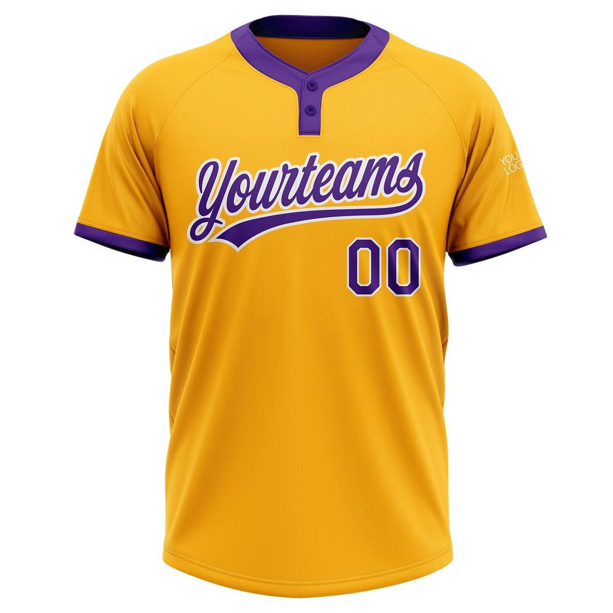 Custom Gold Purple-White Two-Button Unisex Softball Jersey photo 2