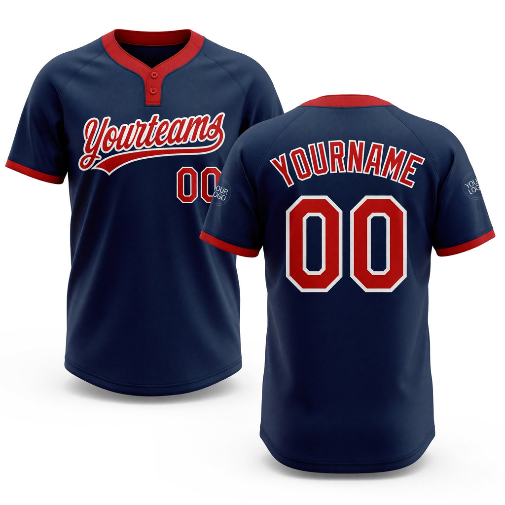 Custom Navy Red-White Two-Button Unisex Softball Jersey